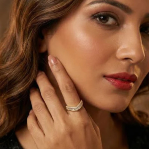HOME Gold Plated Geometric White Stone Ring