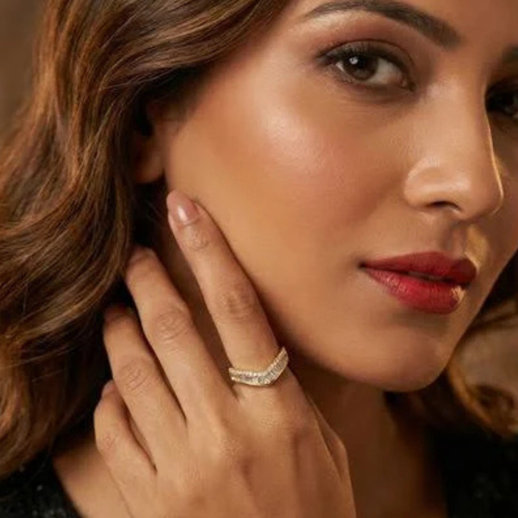 Gold Plated Geometric White Stone Ring