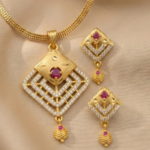 triangle ruby drop 1 gram gold plated pendant set