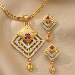 HOME triangle ruby drop 1 gram gold plated pendant set